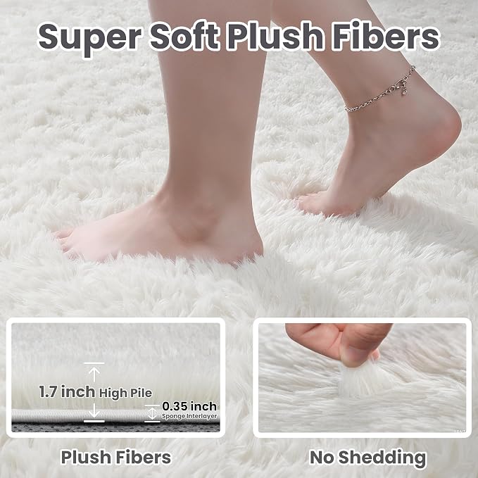 6x9 Area Rugs for Living Room Rug: Soft Fluffy Shag White Rugs for Bedroom - Image 4