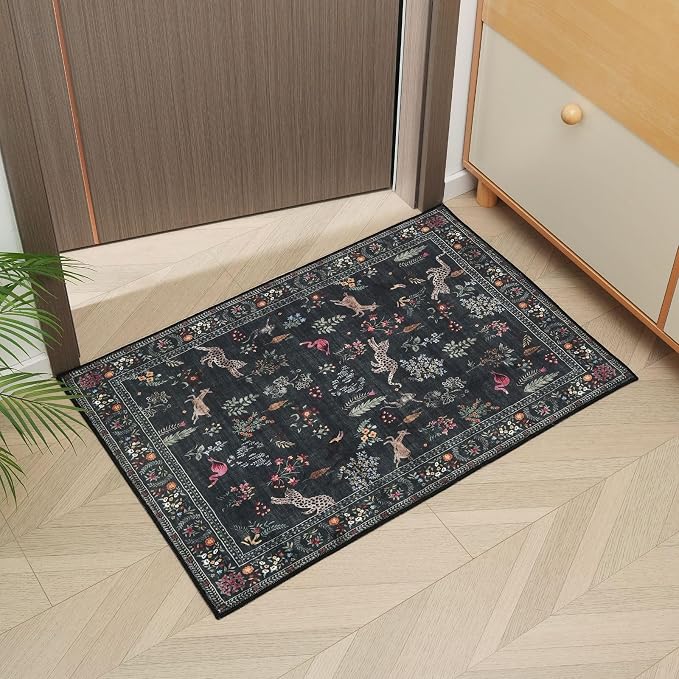 Rugcomf Door Mat Indoor Entrance 2x3 Rug Machine Washable Boho Floral Animal - Image 4