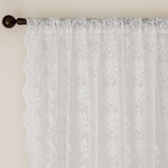 Anmao Vintage White Lace Curtains 72 Inches Long 2 Panels Set, Romantic Elegant - Image 6