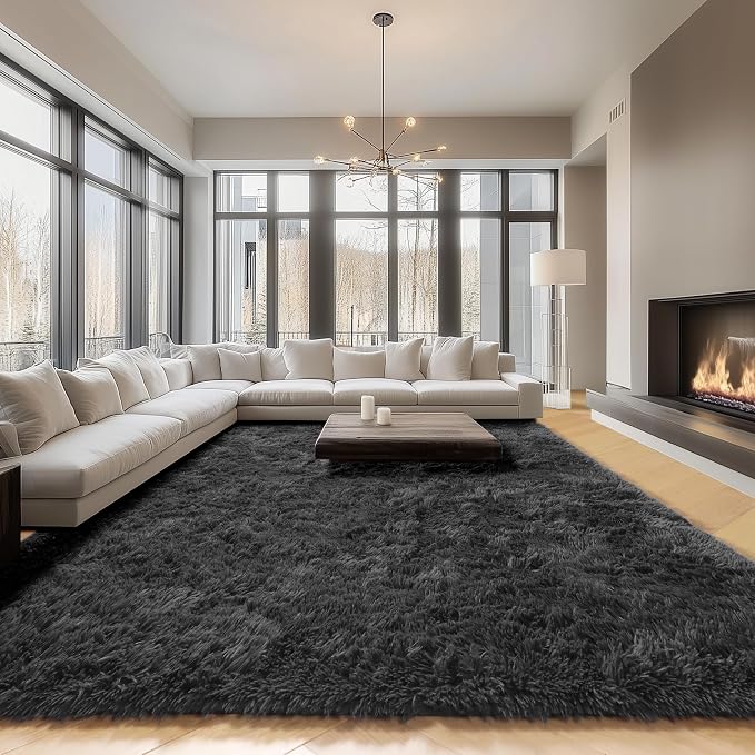 ONASAR Black 8x10 Area Rugs for Living Room, Large Fluffy Shag Bedroom Rug by ONASAR