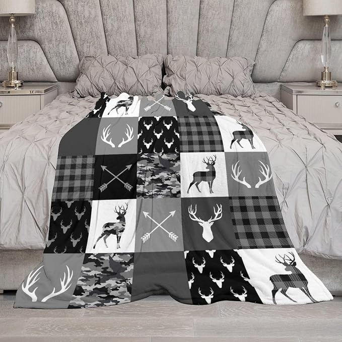 Rustic Cabin Throw Blanket, Farmhouse Grey Camouflage Deer Vintage Country - Image 7