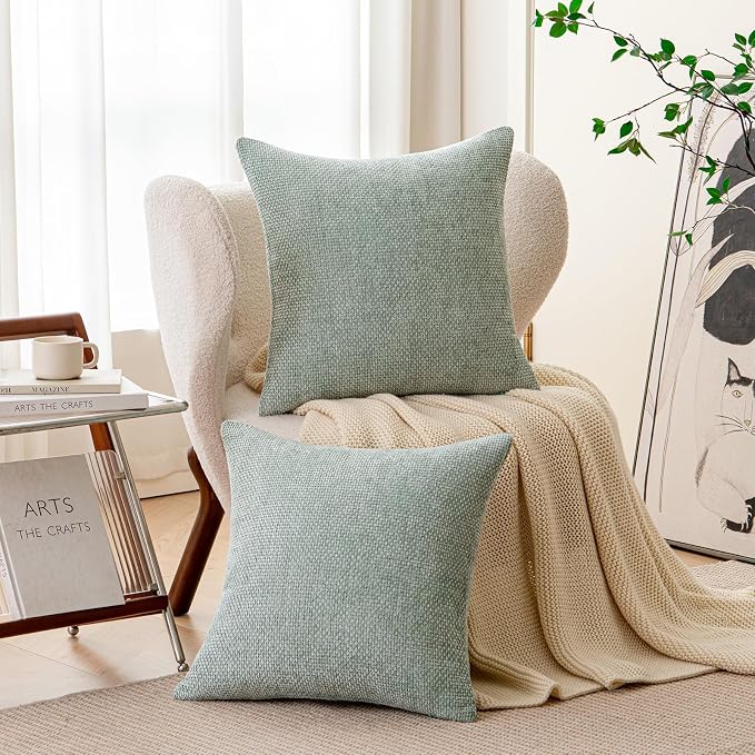 a moment Light Green Chenille Throw Pillow Covers 22x22 Inch Pack of 2 Modern - Image 2