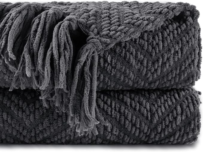 BATTILO HOME Dark Grey Throw Blanket by BATTILOHOME