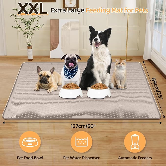 Dog Food Mat, Extra Large 50" x 35" Silicone Pet Feeding Mat - Image 2