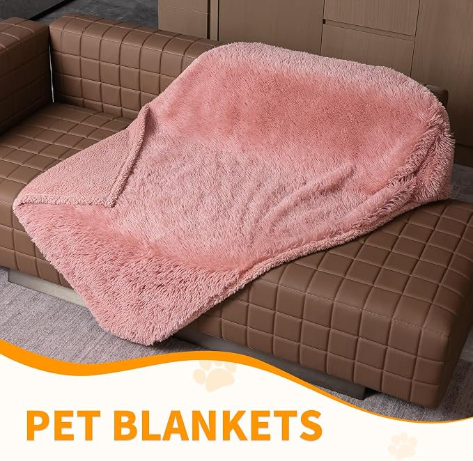 Pink Calming Dog Blanket Waterproof Pet Blankets Fluffy Long Faux Fur Cat Throw - Image 3