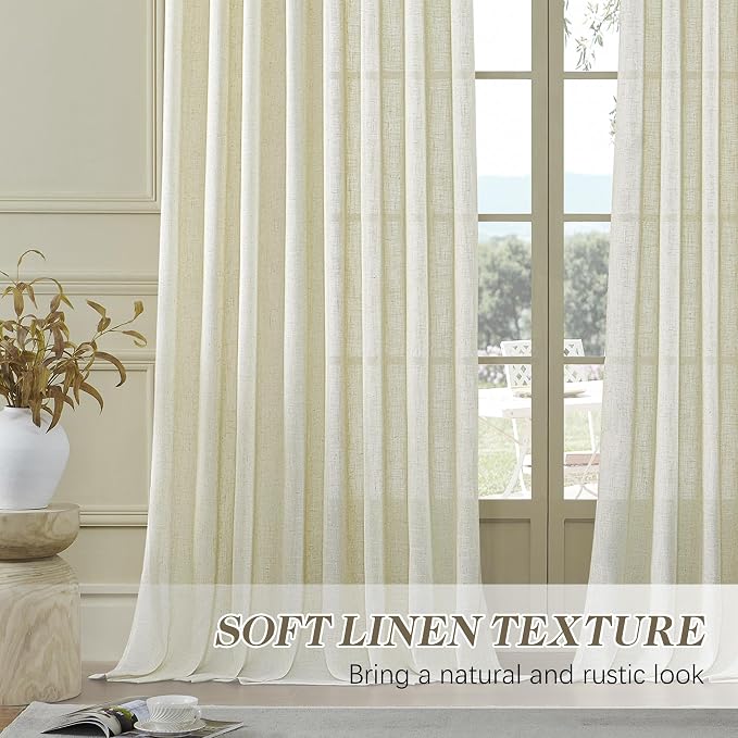 MASWOND Extra Long Sheer Linen Curtain 132 Inches 2 Panels, Pinch Pleated 2 - Image 5