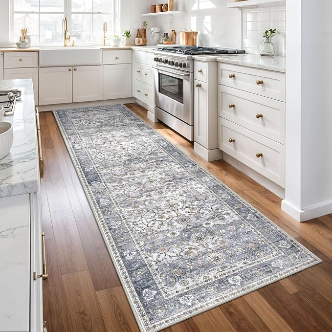 KUTA Vintage Wide Runners for Hallways 3x10 ft Washable Kitchen Runner Grey - Image 2
