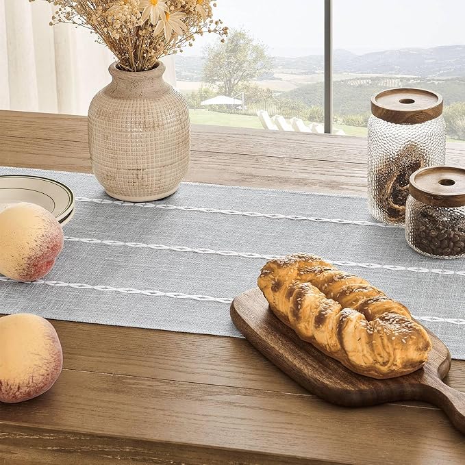 ZeeMart Farmhouse Braided Striped Table Runner, Rustic Grey Table Runners 72 - Image 4