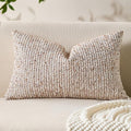 Decorative Lumbar Pillow Cover 12x20 Beige Striped Soft Wool Lumbar Throw by Allorry