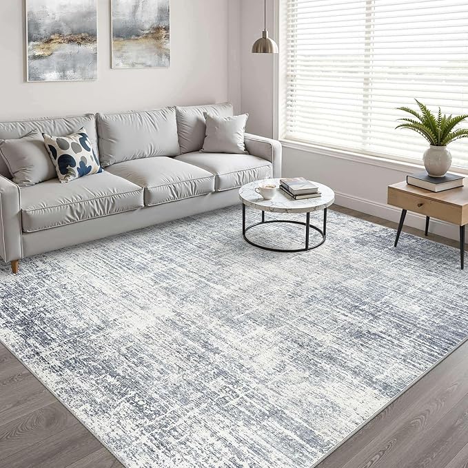 8x10 Area Rugs Living Room: Washable Large Neutral Blue Rug Abstract Soft - Image 6