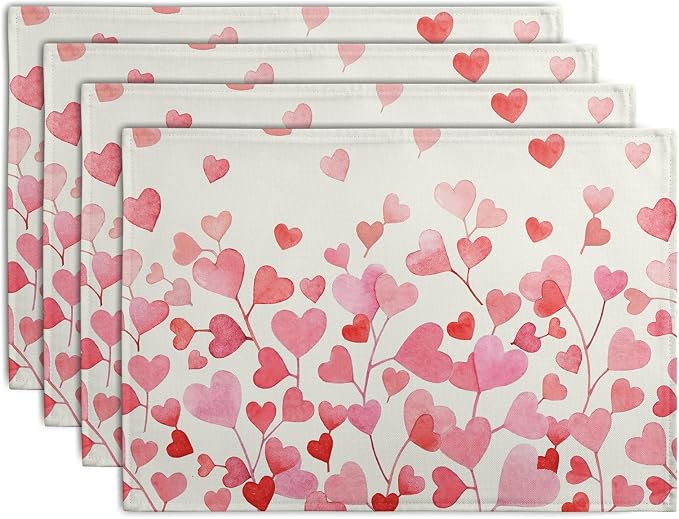 Pink Love Heart Valentine's Day Placemats Set of 4 Valentine Seasonal Holiday by Wnoesat