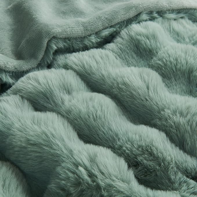 Lotus Karen Faux Fur Throw Blanket Sage Green - Image 9