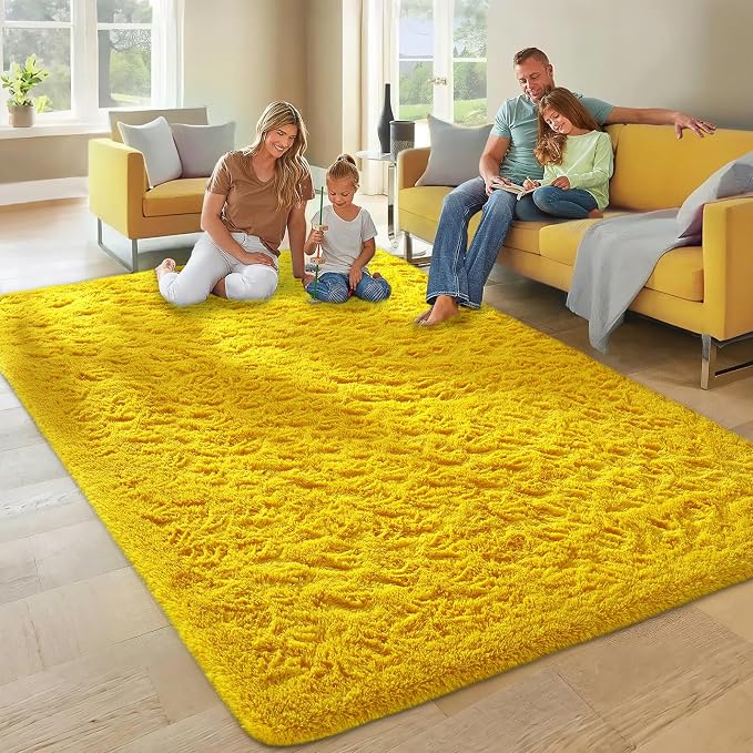 Ophanie Yellow Rugs for Living Room Bedroom, 5x8 Fluffy Fuzzy Furry Carpet - Image 4