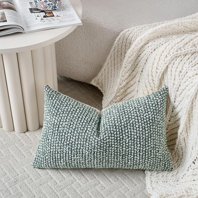 Striped Throw Pillow Covers 12x20 Set of 2 Green Textured Polyester Chic Morden - Image 4