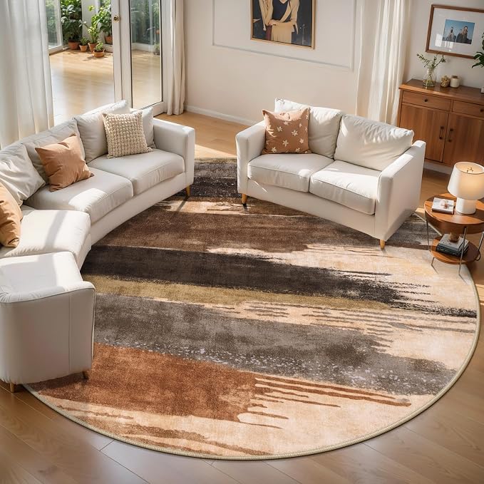 Ciicool 6ft Round Washable Rug, Modern Abstract Circle Rugs, Non-Slip Thin by CIICOOLHomeDeco