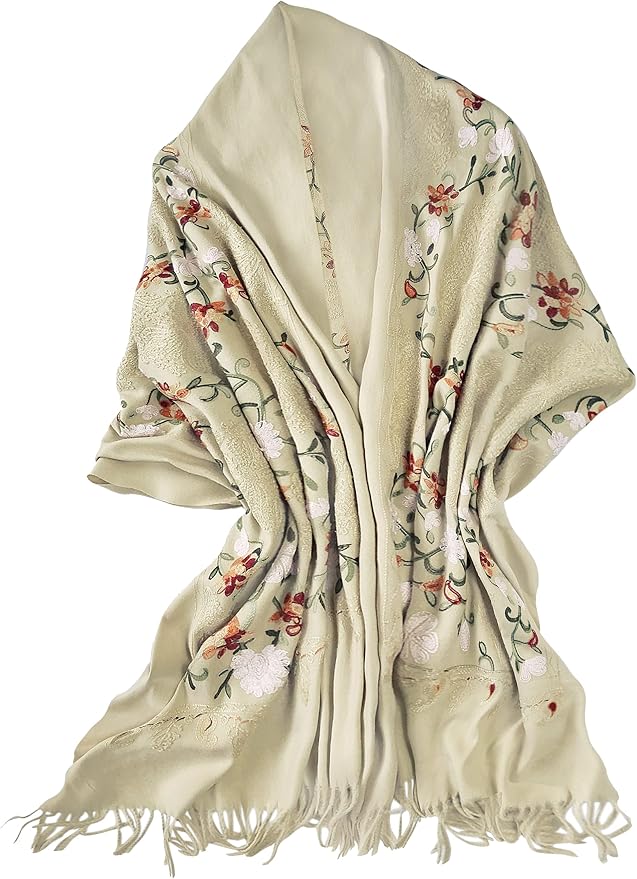 Urban CoCo Women's Embroidered Tassel Long Shawl Oversize Scarf Wraps - Image 2