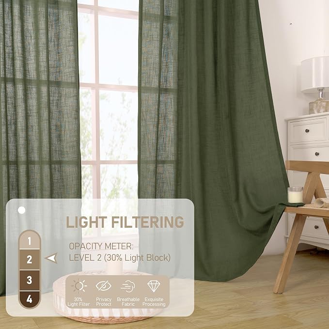 LAMIT 48 Inch Short Window Linen Curtains, Light Filtering Panels Back Tab and - Image 4