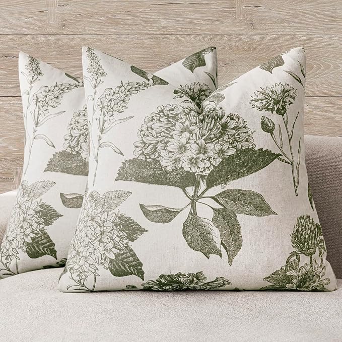 Foindtower Set of 2 Linen Floral Throw Pillow Covers Vintage Accent Print by Foindtower
