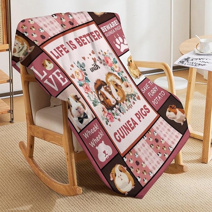 Guinea Pig Blanket Cute Pink Animal Print Throw Blankets - Image 4