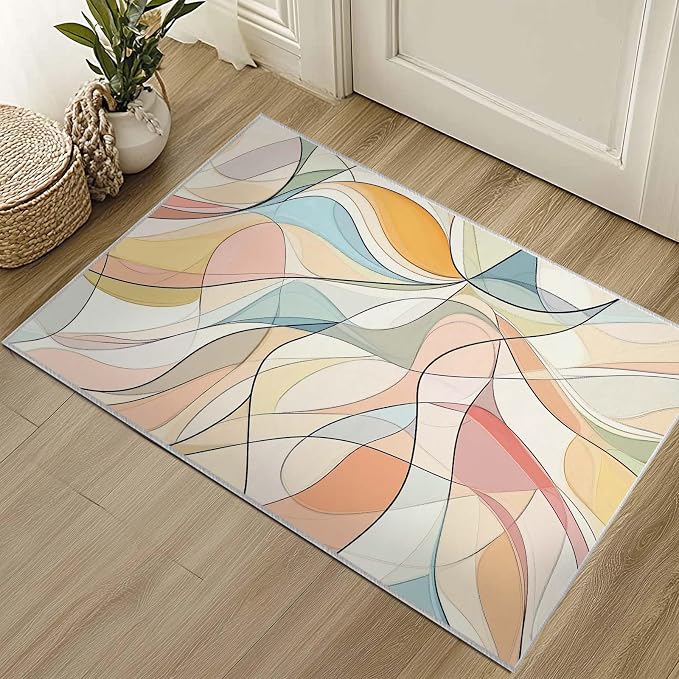2x3 Colorful Entryway Area Rug Blue White Pink Yellow Bathroom Rug Non Slip - Image 6