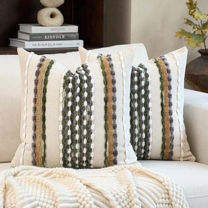 Aeckself Boho Pillow Covers 18x18 Inch Set of 2, Farmhouse Decorative Striped by AECKSELF