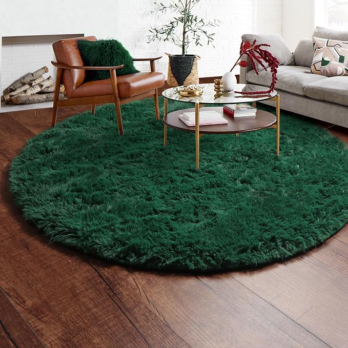 ONASAR Dark Green Round Area Rug 4x4, Soft Bedroom Circle Rugs - Image 5