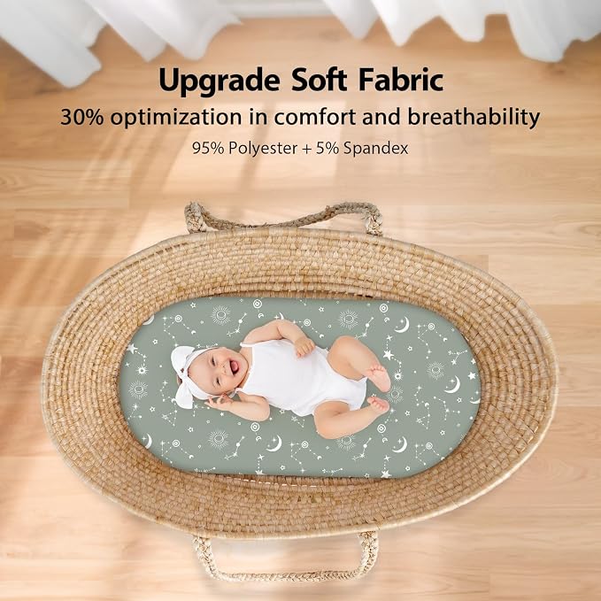 Baby Bassinet Sheets Girl Boy, Fitted Bassinet Sheet Set 3 Pack Bassinet - Image 4