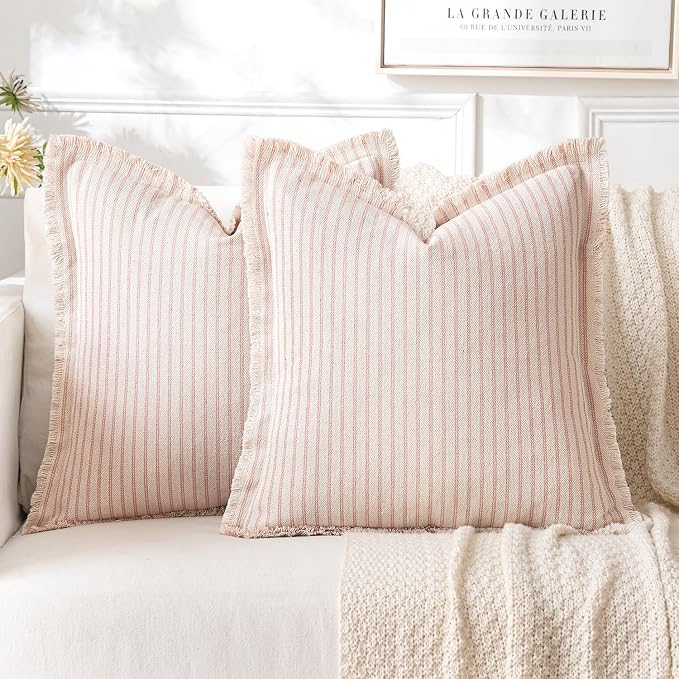 MIULEE Pack of 2 Pink Pillow Covers 24x24 Inch Striped Farmhouse Couch Throw by MIULEE