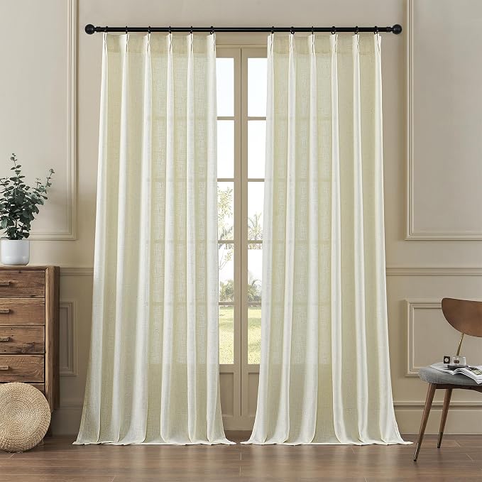 MASWOND Extra Long Sheer Linen Curtain 132 Inches 2 Panels, Pinch Pleated 2 by MASWOND
