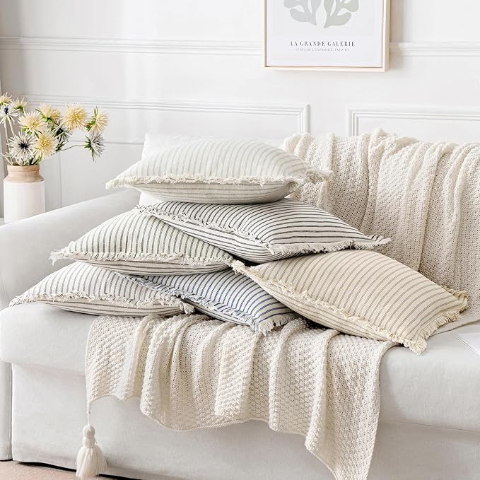 MIULEE Pack of 2 Olive Green Christmas Pillow Covers 18x18 Inch Striped - Image 9