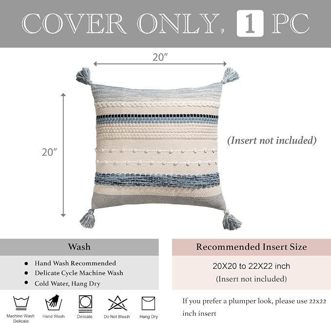 BlissBlush Coastal Blue Boho Decorative Throw Pillow Cover 20x20 Modern - Image 5