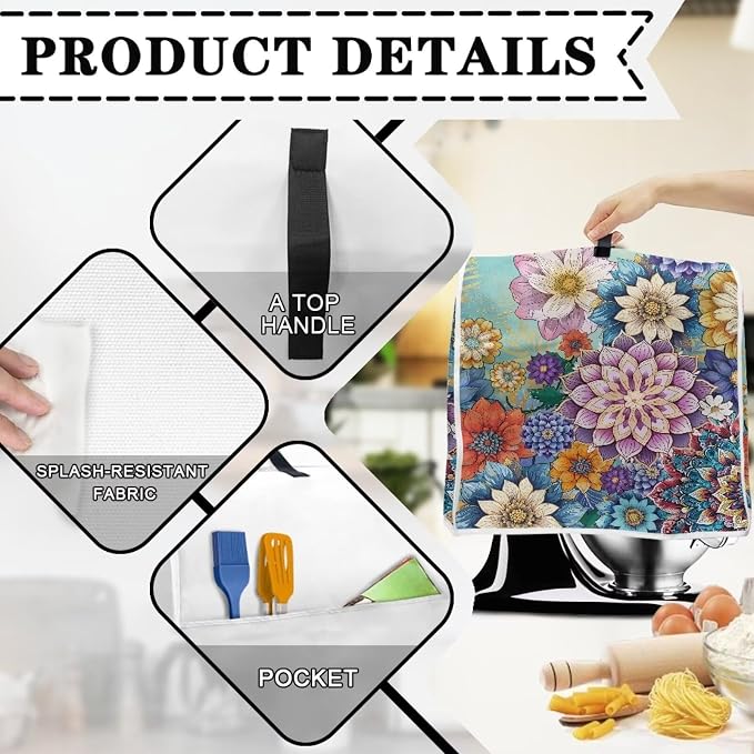 Kitchen Stand Mixer Covers Boho Mandala Flower Mixer Cover Dust Cover Washable - Image 4