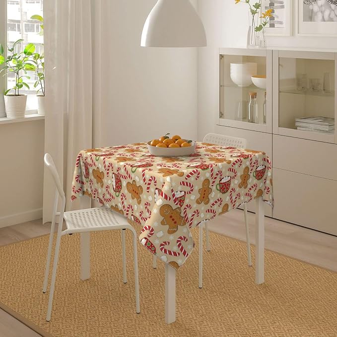 Christmas Tablecloth Square 54×54 Inch, Gingerbread Man Candy Cane Holiday - Image 3
