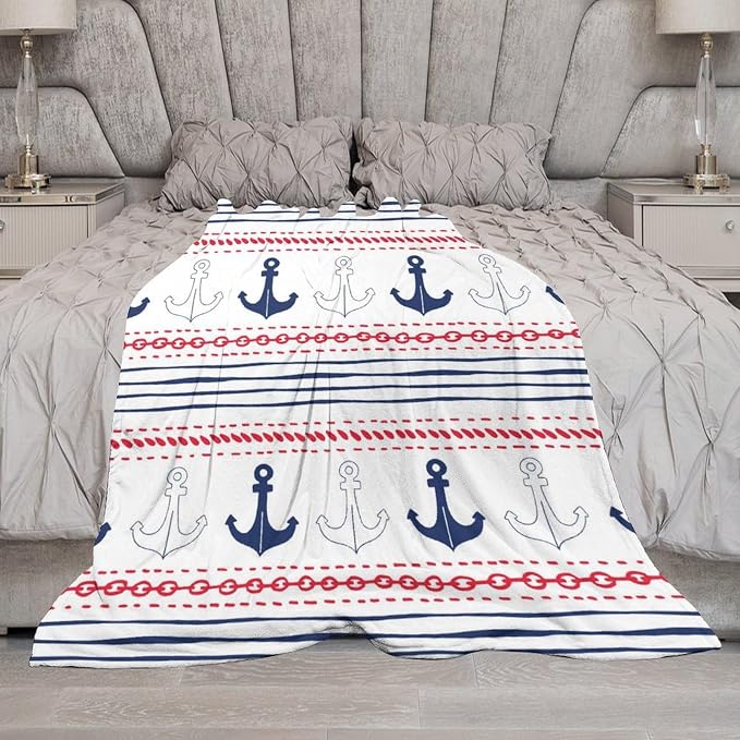 Anchor Blanket Vintage Navy Blue Red Stripe Nautical Anchor Abstract Art - Image 5