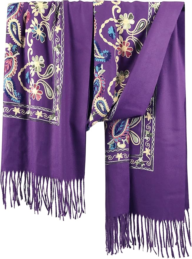 Urban CoCo Women's Embroidered Tassel Long Shawl Oversize Scarf Wraps - Image 3
