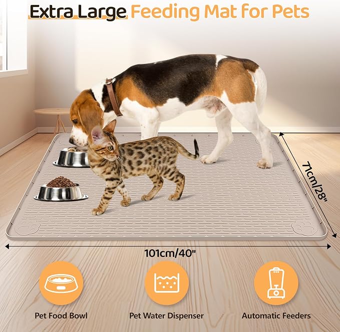 Dog Food Mat, Extra Large 40" x 28" Silicone Pet Feeding Mat - Image 2