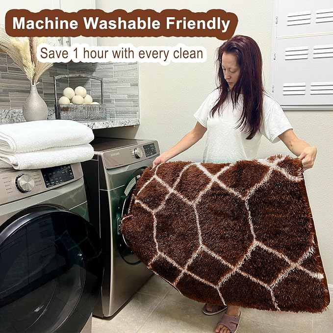 ONASAR 6x9 Area Rugs for Living Room Bedroom, Washable Large Fluffy Brown and - Image 5