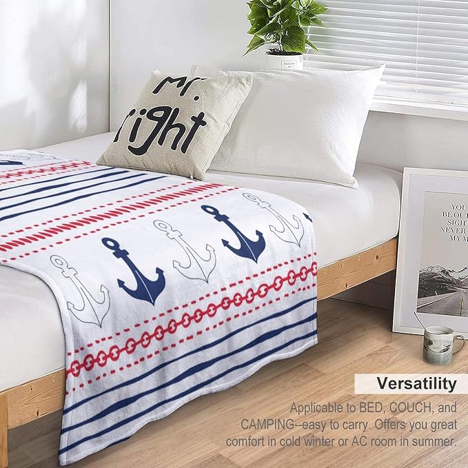 Anchor Blanket Vintage Navy Blue Red Stripe Nautical Anchor Abstract Art - Image 3