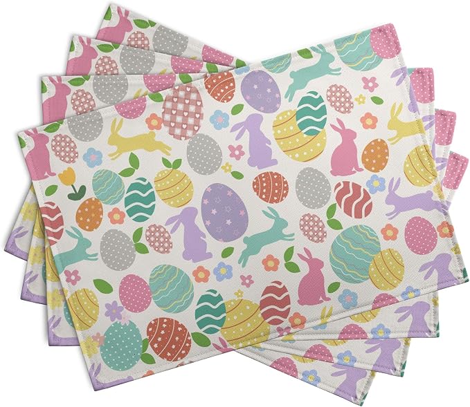 Easter Eggs Bunny Floral Placemats Set of 4 Watercolor Egg Floral Place Mat - Image 2