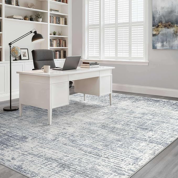 9x12 Area Rug Living Room: Washable Large Neutral Blue Rugs Abstract Soft - Image 7