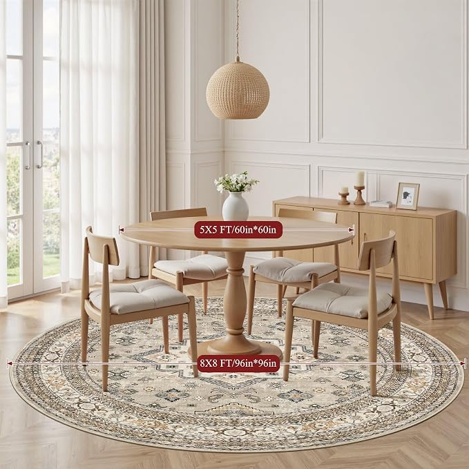8ft Round Vintage Living Room Area Rug - Image 4