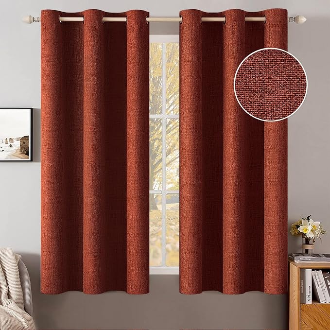 MIULEE Linen Curtains Soild 100% Blackout Thermal Insulated Burnt Orange Fall by MIULEE