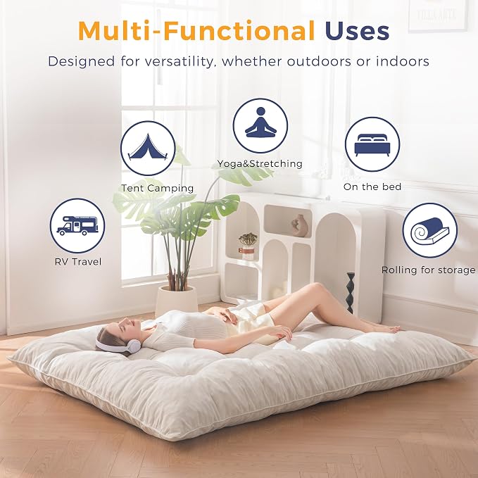 MAXYOYO Japanese Floor Mattress Full Size, Thick Chenille Tatami Mat Sleeping - Image 3