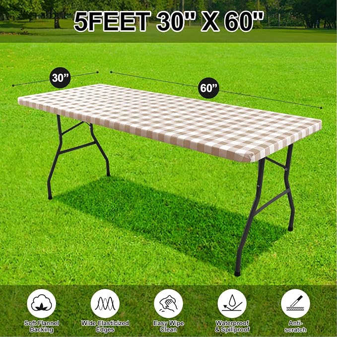 Smiry Rectangle Picnic Table Cloth, Elastic Waterproof Fitted Vinyl Tablecloths - Image 7