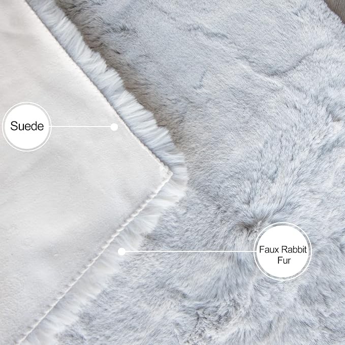 Light Gray Faux Fuzzy Fur Washable Rugs - Image 5