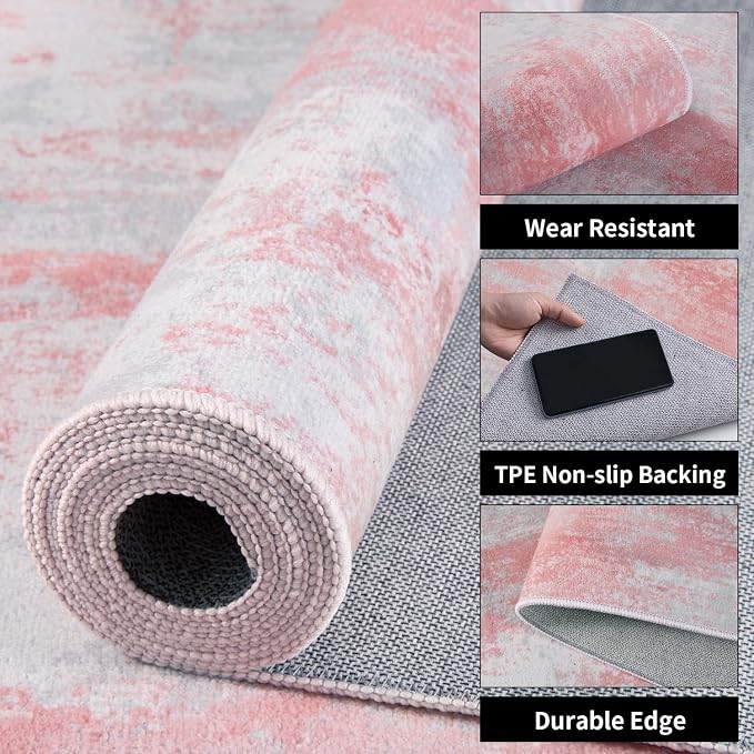 Ciicool Modern Abstract Area Rug, 2x3 Pink Grey Washable Small Entryway Rug - Image 3