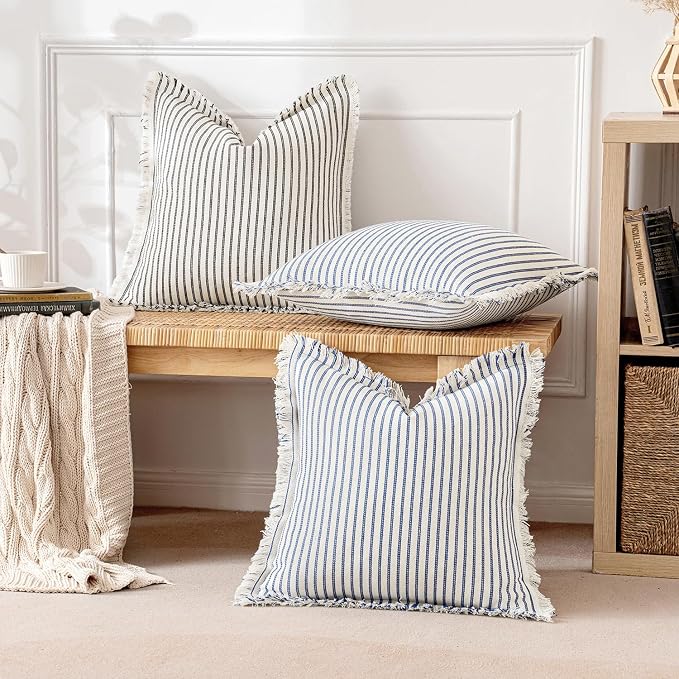 MIULEE Pack of 2 Royal Blue Pillow Covers 20x20 Inch Striped Farmhouse Couch - Image 5