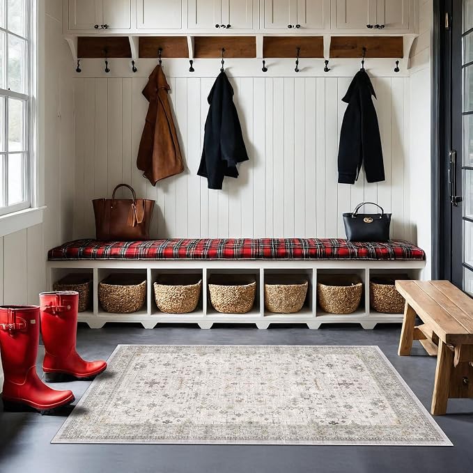 Light Grey 3x6 Large Boho Bathroom Rug - Image 3