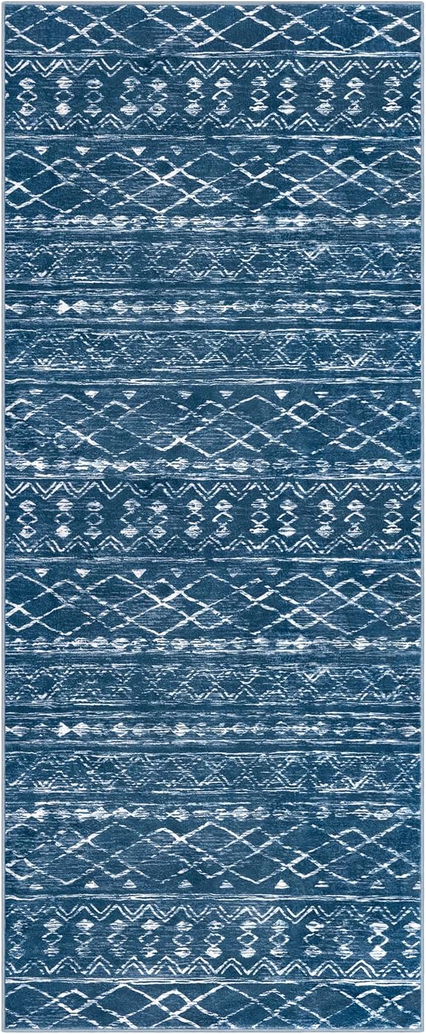 KUTA Boho Entryway Runner 2x5 ft Blue Moroccan Washable Kitchen Rug Non-Slip - Image 8