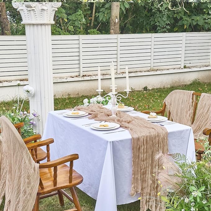 IVAPUPU 1 Pcs Cheesecloth Table Runner - 10ft Nude Boho Gauze Cheese Cloth - Image 7